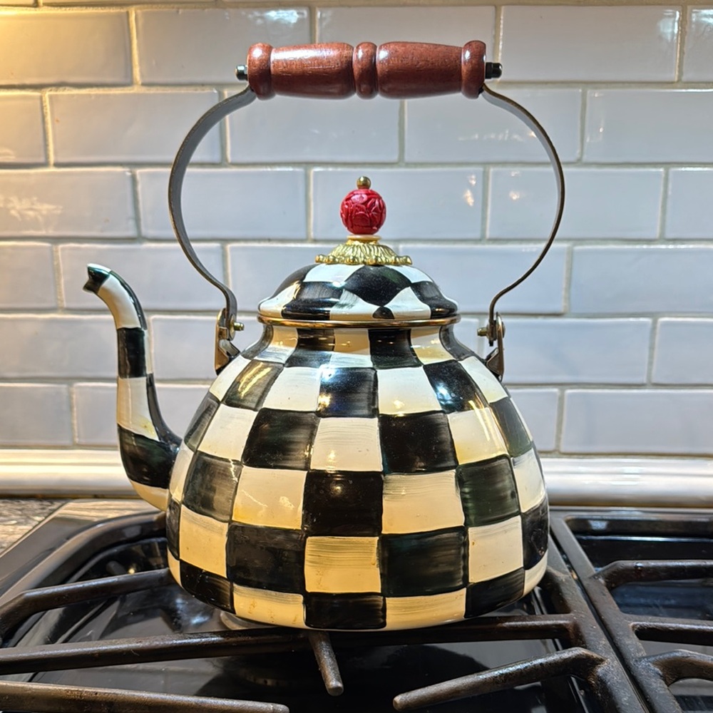 Checkered Teapot with Red Accent
